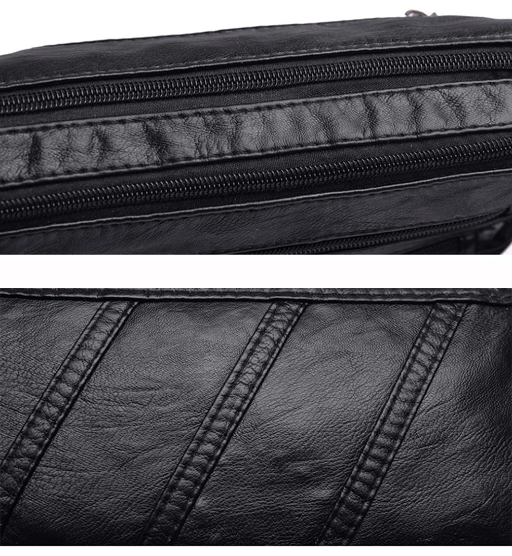 WuXingMeiLi Water Soft PU leather Purses and Shoulder Handbags for Women Crossbody Bag Cross Body Messenger Bags (Black T2)