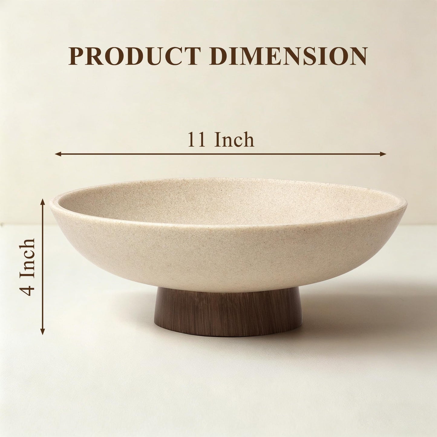 YMXYJM Modern Pedestal Fruit Bowl, Large Matte Resin Decorative Bowl with Faux Wood Base for Kitchen Counter, Living Room, Entryway Home Decor, Brown