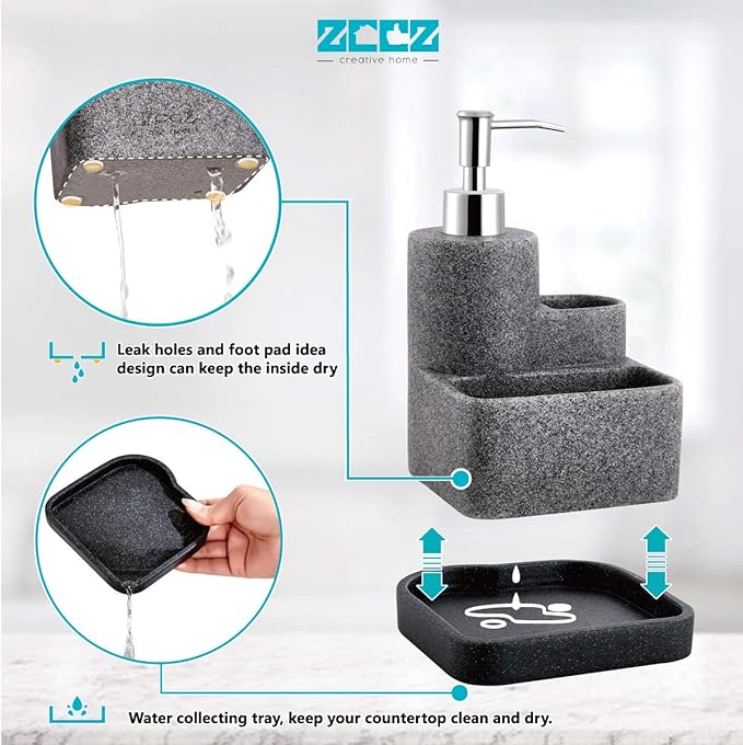 ZCCZ Black Soap Dispenser with Sponge Holder, Kitchen Soap Dispenser Pump