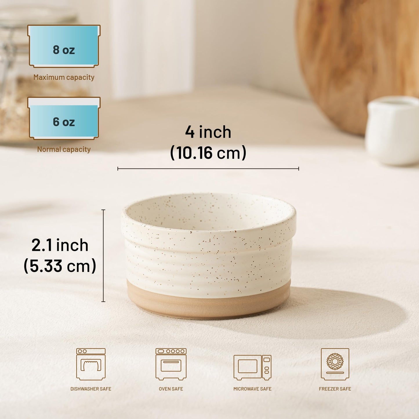 DAFUCERAMIC Ramekins 8 oz Oven Safe, Porcelain Creme Brulee Ramekins Pudding Custard Cups Small Ceramic Souffle Dishes Baking Bowls Set of 4 (Arctic White)