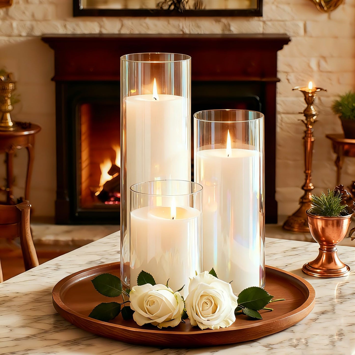 ZJGXH 24 Pcs White Pillar Candles and Glass Cylinder Vases Clear Glass Pillar Candle Holders Hurricane Glass Candle Holders for Table Centerpieces Wedding, Party, Event, Home Office