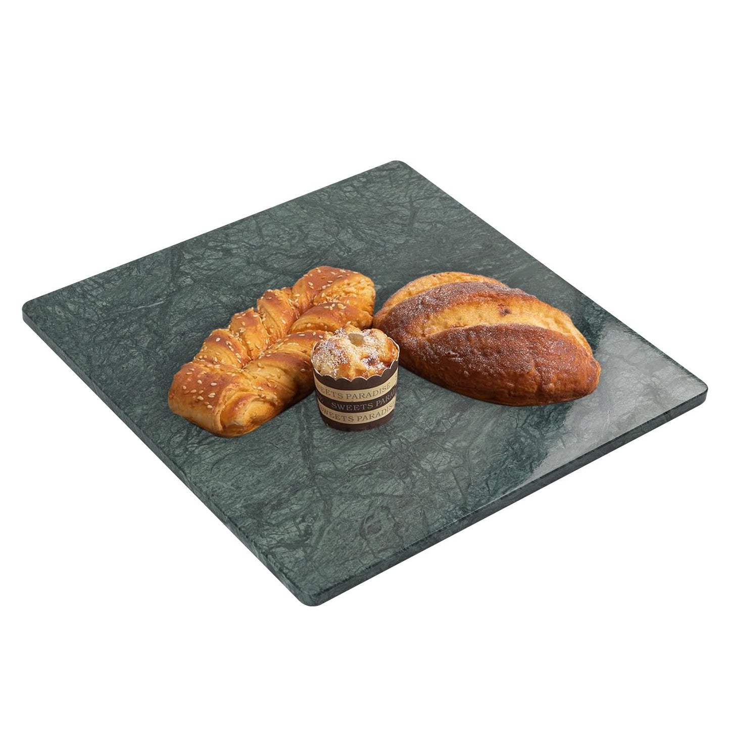 Diflart Natural Marble Stone Cutting Board for Kitchen, 16x16 Inch, Green, Marble Slab Pastry Board Large with Non-Slip Feet for Backing, Cheese, Chocolate, Pack of 1 Piece