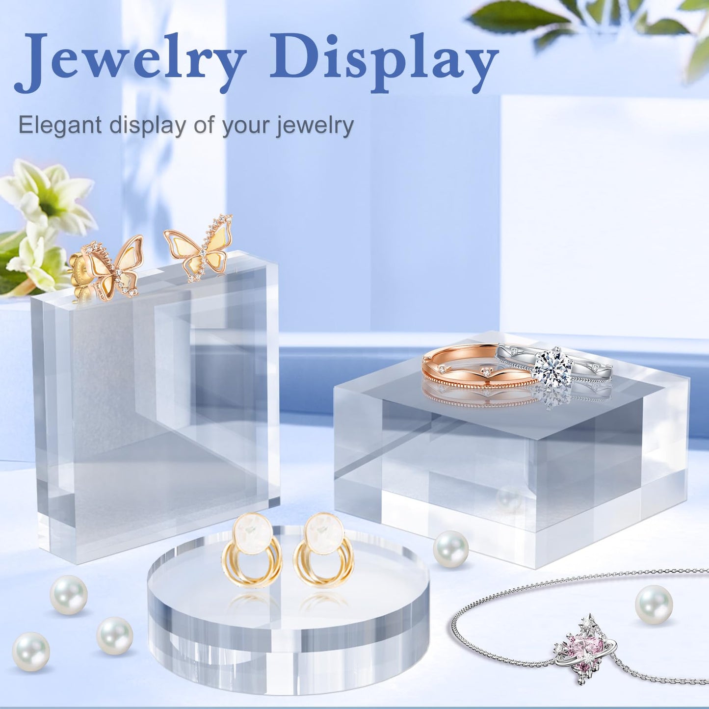 SAMYUCHO Acrylic Blocks 3 X 3 X 2 Inch 4 Pcs Acrylic Base Stand for Display Clear Block Square Riser Display Stands Pedestal Polished Cube for Jewelry trophy Props Collection Ring