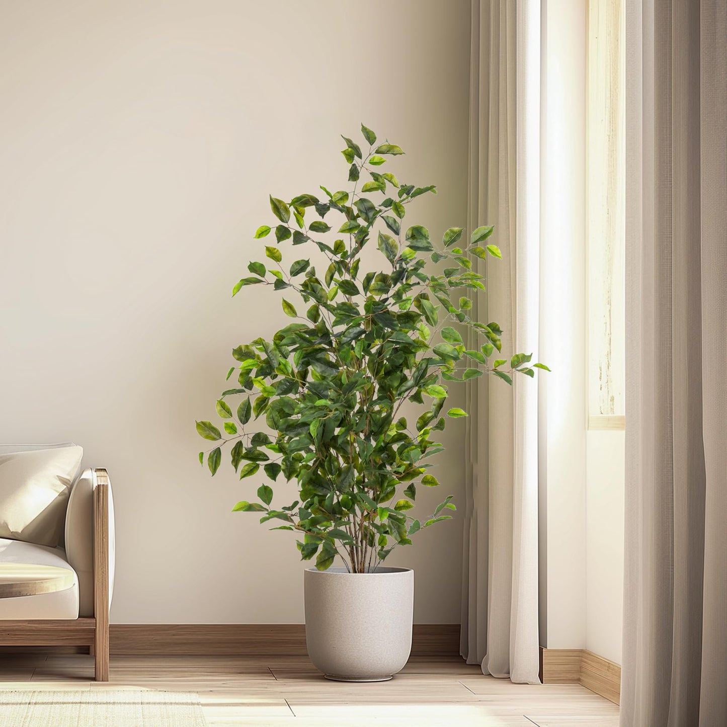Bailikang Artificial Ficus Tree Indoor 4ft, Large Potted Faux Tree with Realistic Silk Leaves & Trunk for Home Office, Living Room Corner Decor