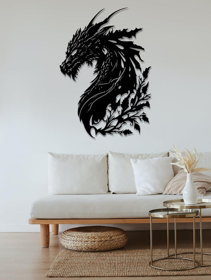 Benziso Dragon Metal Wall Art Medieval Decor Fantasy Decorations for Living Room Bedroom Office Man Cave Decor for Men Dragon Lover's Gifts (14.2 In X 11.4 In Black