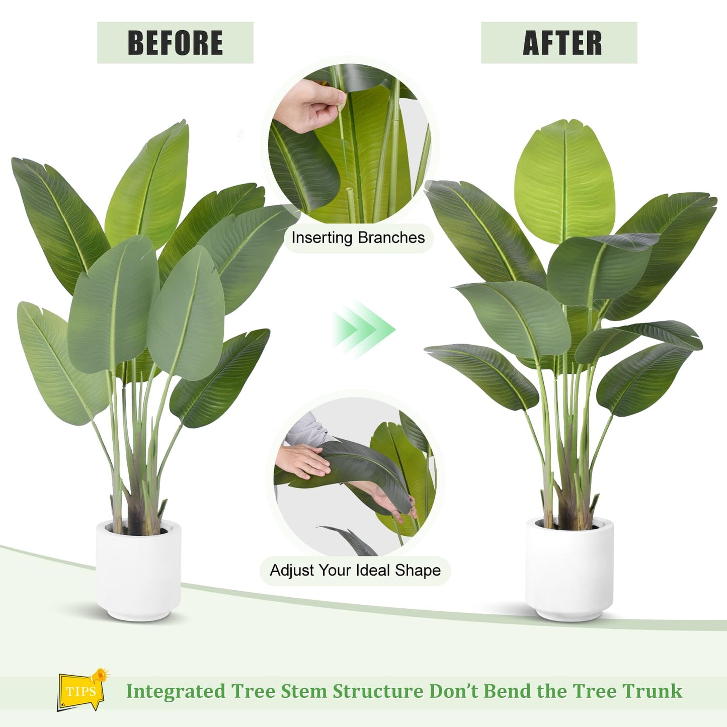 ZEEOZE Artificial Bird of Paradise Plant 4Ft Tall Fake Tropical Palm Tree Large Fake Plants with 9 Silk Banana Leaves Faux Plant Indoor Decor Trees with White Pot for Home Bedroom Living Room Office