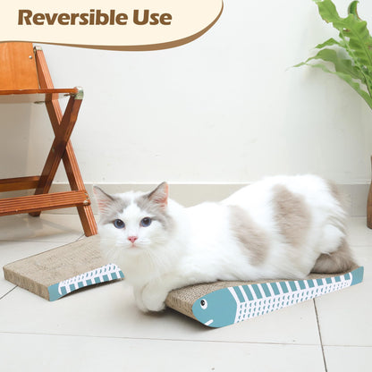ComSaf Cat Scratching Board 2 Pack, Curved Scratcher Cardboard, Double-Sided Pad for Long Lasting Use, Cute Scratching Mat for Kitty (Blue)