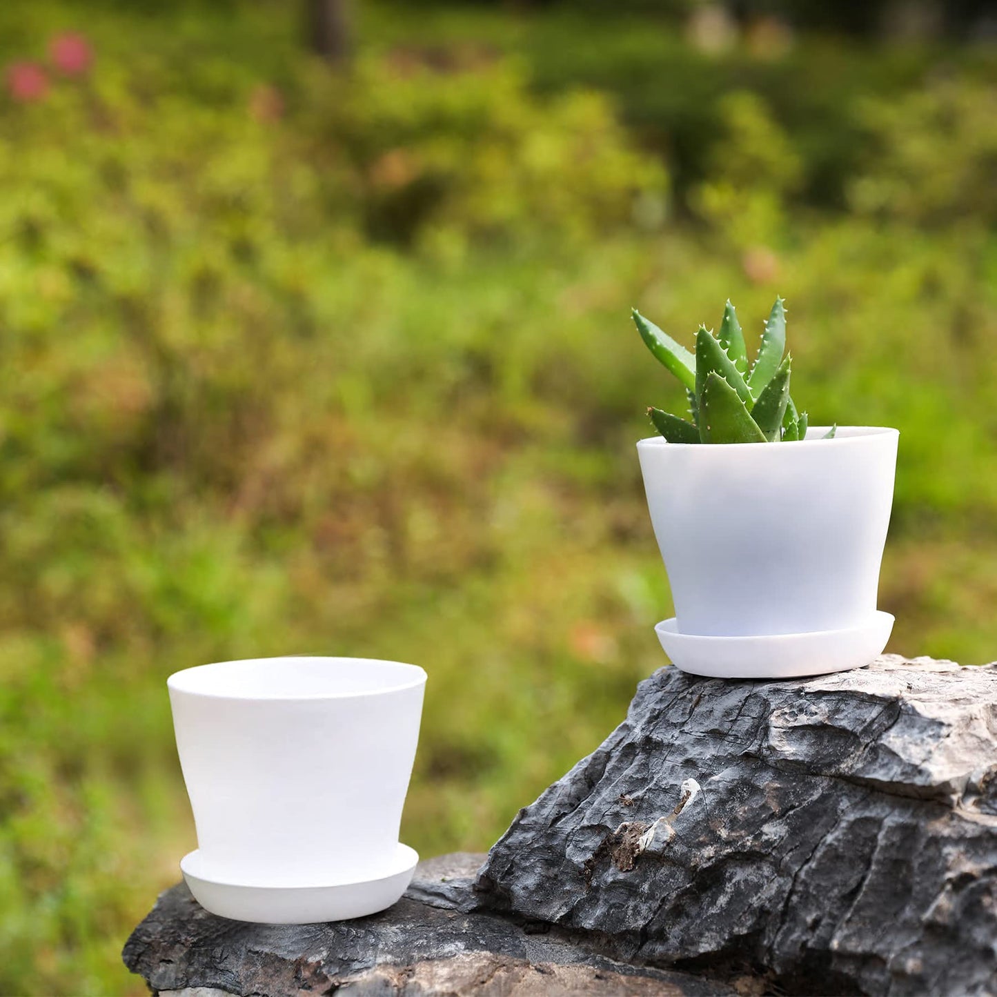 TDHDIKE 10 Pcs Plastic Planters Indoor Flower Plant Pots, Mini Flower Seedlings Nursery Pot/Planter/Flower Pot with Pallet, Modern Decorative Gardening Containers (White25)