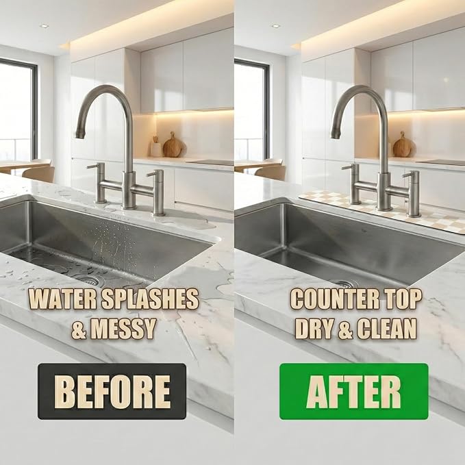 Customizable Kitchen Sink Faucet Mat: 24" Lx4 W Checkered Bathroom Counter