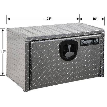 Buyers Products 1705160 Diamond Tread Aluminum Underbody Truck Tool Box, 14 x 16 x 24, Made in USA, .100 in. Thick, Corrosion Resistant, Locking Compression Latch, Secure Storage for Work Trucks