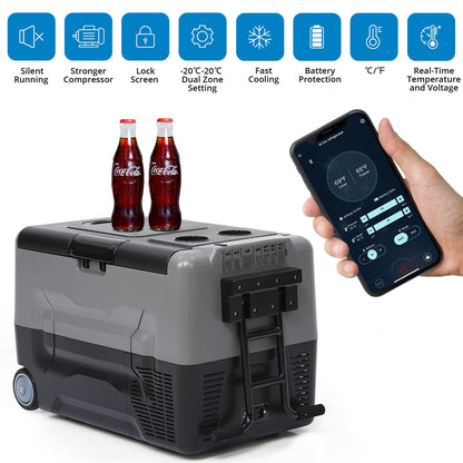 KIMORE Car Refrigerator 12/24Volt DC, Portable Freezer, RV Car Fridge APP Control, 37 Quart -4℉-68℉ Portable Refrigerator for Camping, Outdoor, Travel, Fishing or Home Use