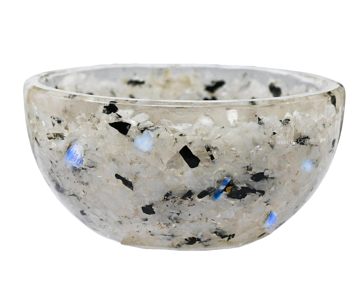 Amazing Gemstone Rainbow Moonstone Orgonite Orgone Crystal Gemstone Bowl - 3" Orgonite Rainbow Moonstone Crystal Bowl for Meditation, Crystals and Healing Stones Gift and Protection