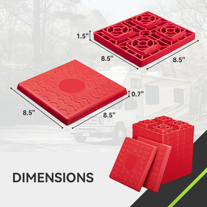 RVMATE RV Leveling Blocks 12 Pack, Heavy Duty Camper Leveling Blocks, Leveling Blocks for RVs, Reduce Trailer Movement, Trailer Leveling Blocks Great for Single and Dual Wheels, Red