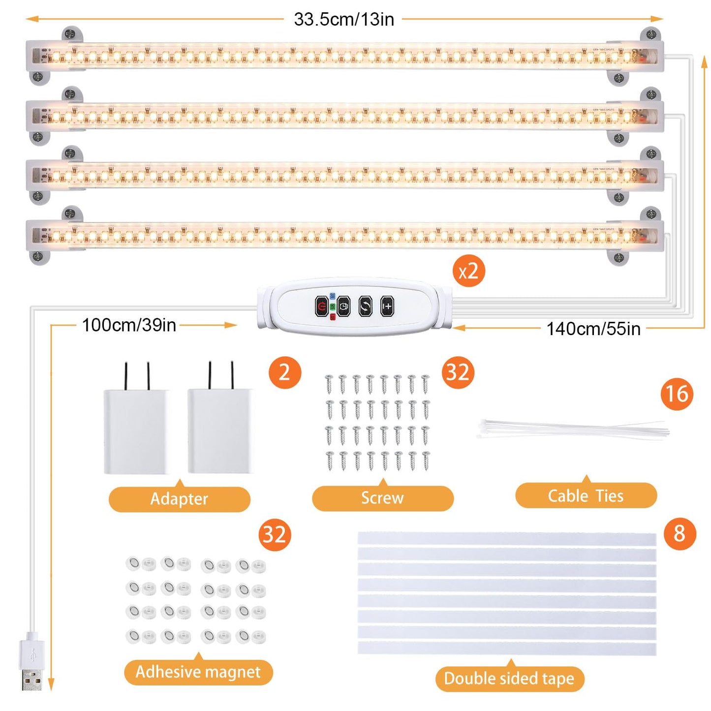RWNTAO LED Plant Grow Lamp, 3500K Full Spectrum Growing Light Strips for Indoor Small Plants with 3/9/12H Timer & 10 Dimmable Levels, LED Growth Light for Green House Hydroponics Succulent 2 Pack