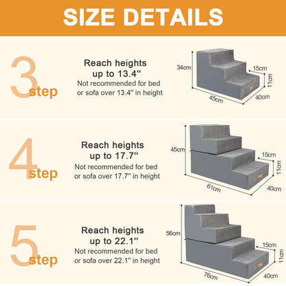 Nepfaivy Dog Steps Stairs for Bed - Non-Slip Pet Stairs for Small Dogs and Cats, 3-Steps Dog Ramp for Sofa with High Density Foam and Removable Cover, 45x40x34cm