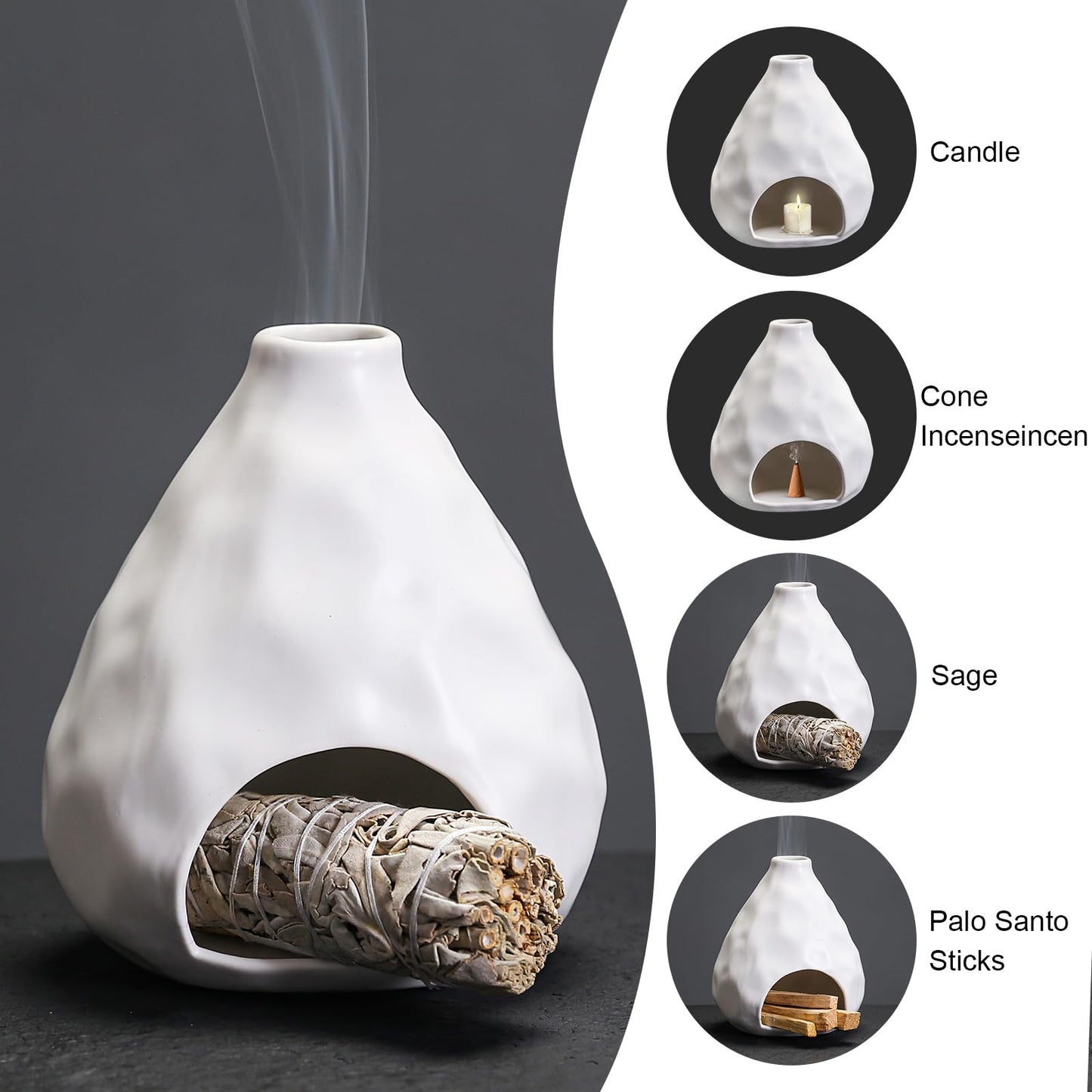 Palo Santo Sticks Holder Ceramic Incense Burner Holder Smudge Bowl for Sage Incense Cone Yoga Spiritual Meditation Room Home Decor Gift Mini Chiminea Ash Catcher