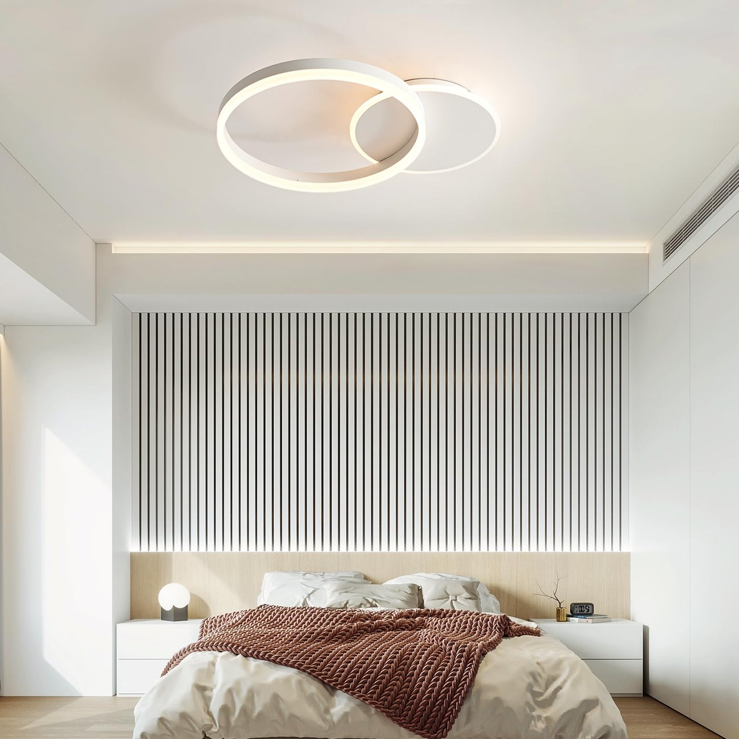 KAUCQI LED Ceiling Light, Creative LED Ceiling Lamp, 36W 3600lm, Dimmable with Remote Control 3000K-6000K, Modern Ceiling Lights for Living Room, Bedroom, Hallway, 2 Rings 55 * 40 * 6CM