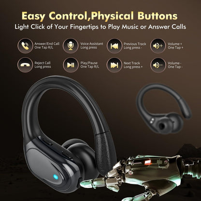 HAOYUYAN Wireless Earbuds, Sports Bluetooth Headphones, 80Hrs Playtime Ear Buds with LED Power Display, Noise Canceling Headset, IPX7 Waterproof Earphones for Workout/Running (Black)