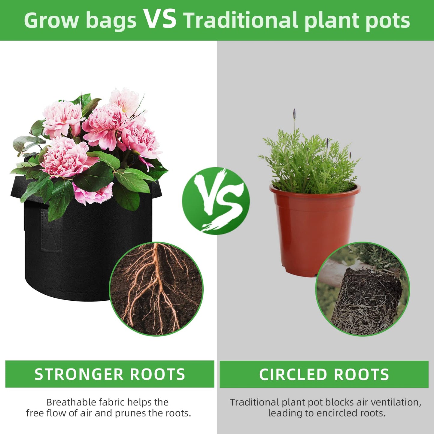 WHATWEARS 12-Pack 15 Gallon Plant Grow Bags, Thickened Nonwoven Flower Pots with Handles, Vegetable Planter Bags Containers, Cloth Planters for Garden Vegetable/Flower/Plant/Fruits Outdoor (Black)