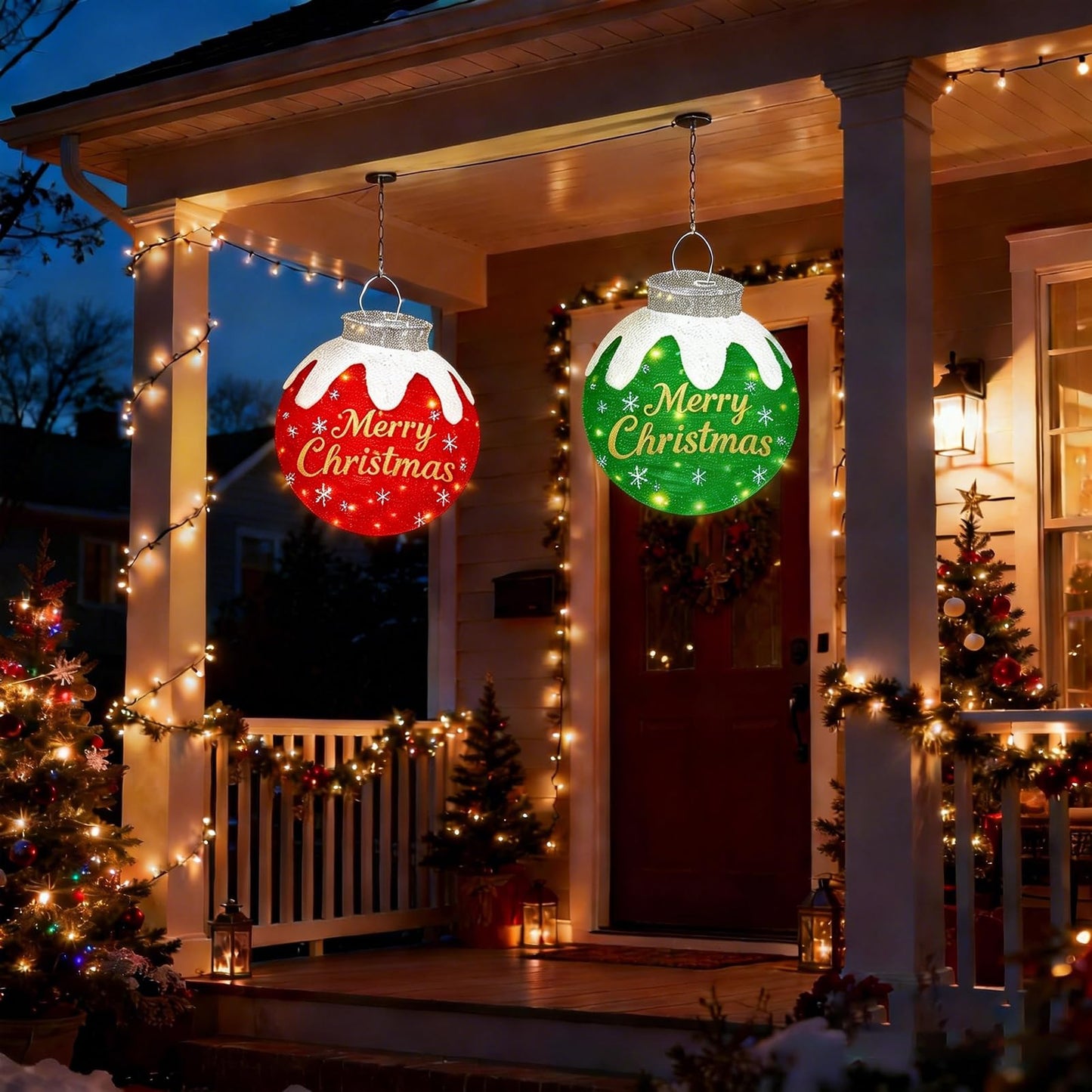 Outdoor Christmas Ball Ornaments, Collapsible Pop-Up Lighted Christmas Decorations with 80 Bright LED Lights, 8 Light Modes, Weatherproof Large Holiday Ball Decor for Yard, Lawn, Home（Red/Green/Blue）