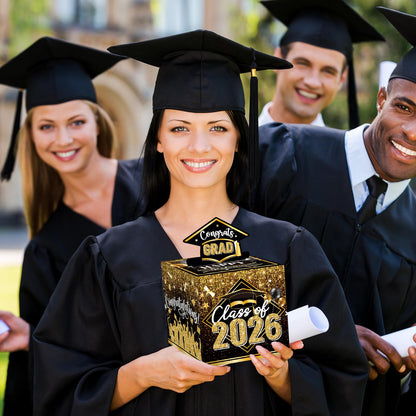 Graduation Money Box for Cash Gift Pull, Black Gold Money Pull Box Gift 2026 Grad Suprise, Funny Graduation Party Gift Pull Money Cash, Graduation Money Holder for Cash with Pull Out Card DIY Set
