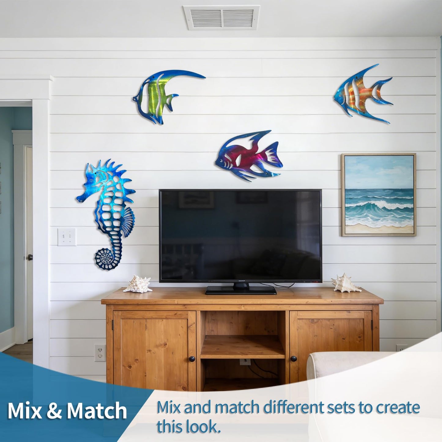LiveInUrban Coastal Wall Art Angelfish Metal Wall Sculptures, Ocean Beach Themed Metal Hanging Home Decoration 3PCS 9.9"x7.8"