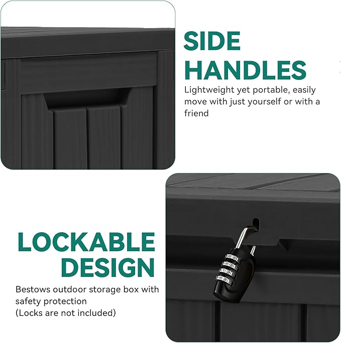 YITAHOME 72 Gallon Outdoor Resin Deck Box with Wheels, Pool Storage Box for Outdoor Cushions, Sports Equipment, Garden Tools, Black