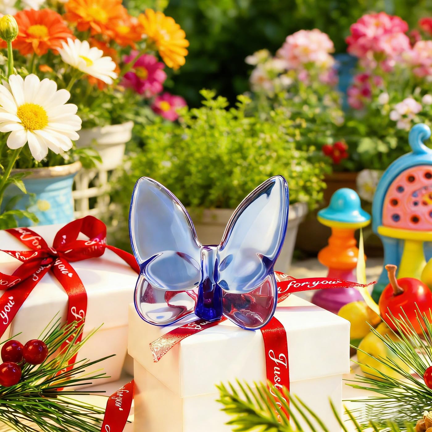 DUQGUHO Butterfly Gifts Decor Blue Butterflies Crystal Glass Figurines Flying Crystal Summer Butterfly Party Favors Collectible Desk Home Bedroom Office Garden Decoration