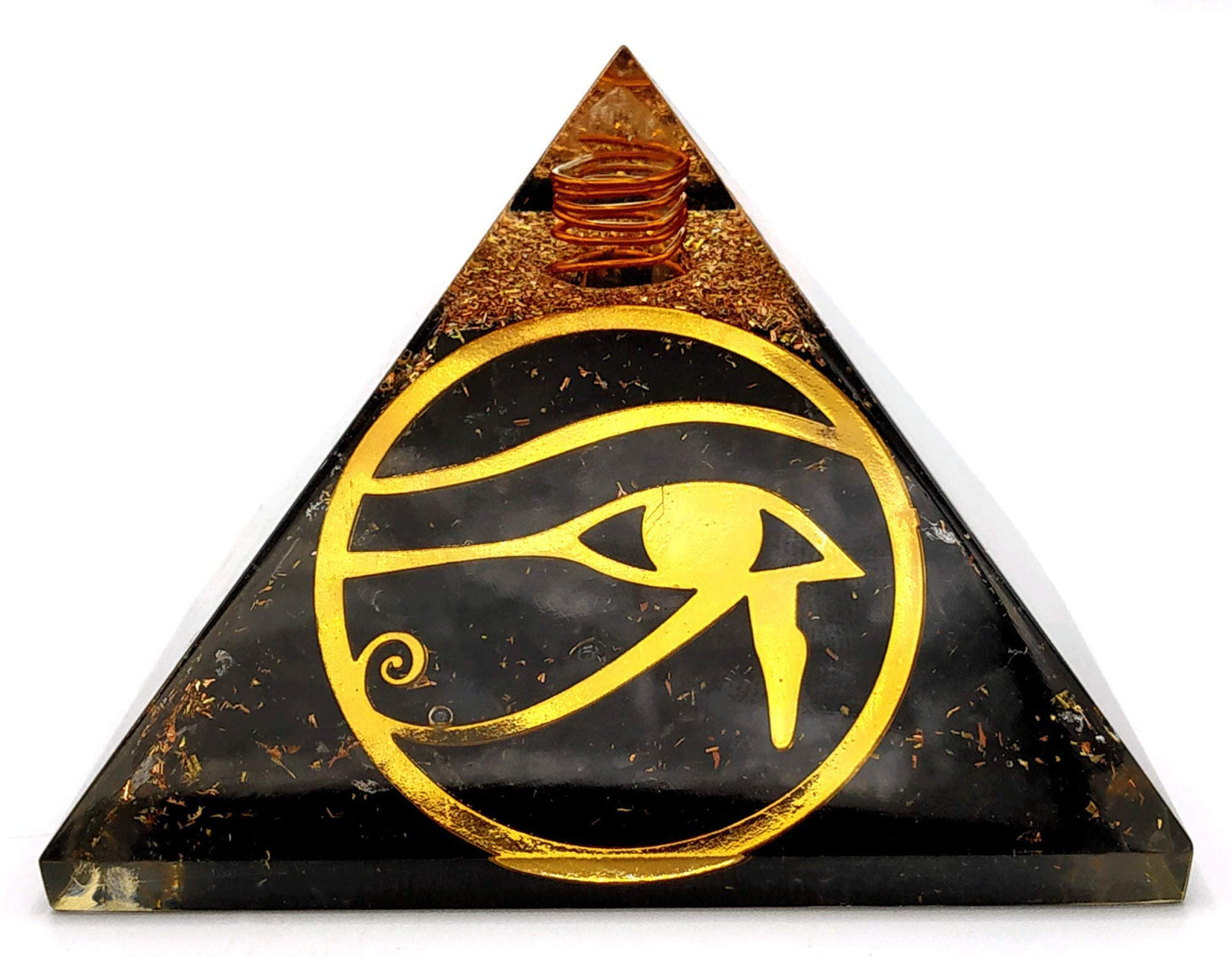 Amazing Gemstone Large Black Tourmaline Orgonite Pyramid | Eye of Ra Organ Pyramid for Positive Energy Healing