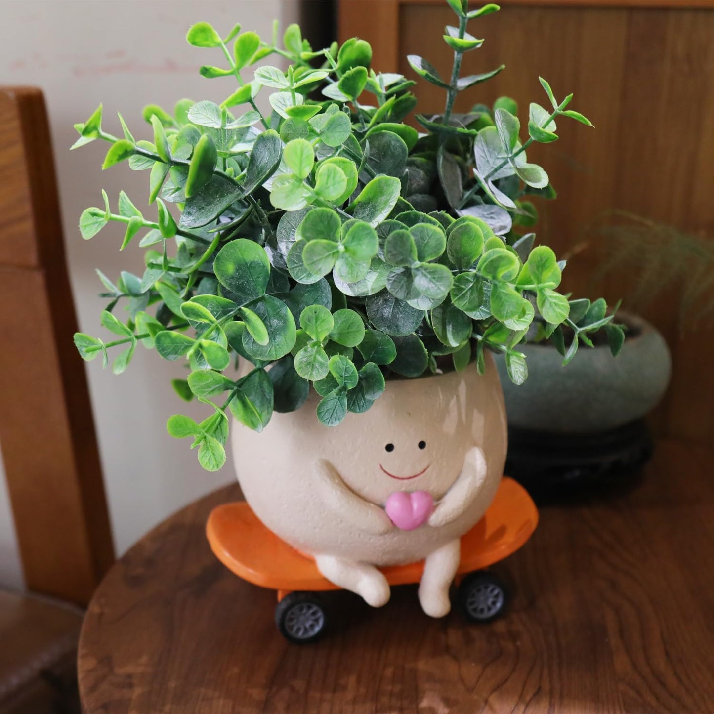 NINIPAPA Funny Smiley Face Planter Pots Cute Succulent Plant Pot, Head Skateboard Flower Planters with Drainage Hole for Indoor Outdoor, Unique Christmas Birthday Gifts for Plant Lover and Mom