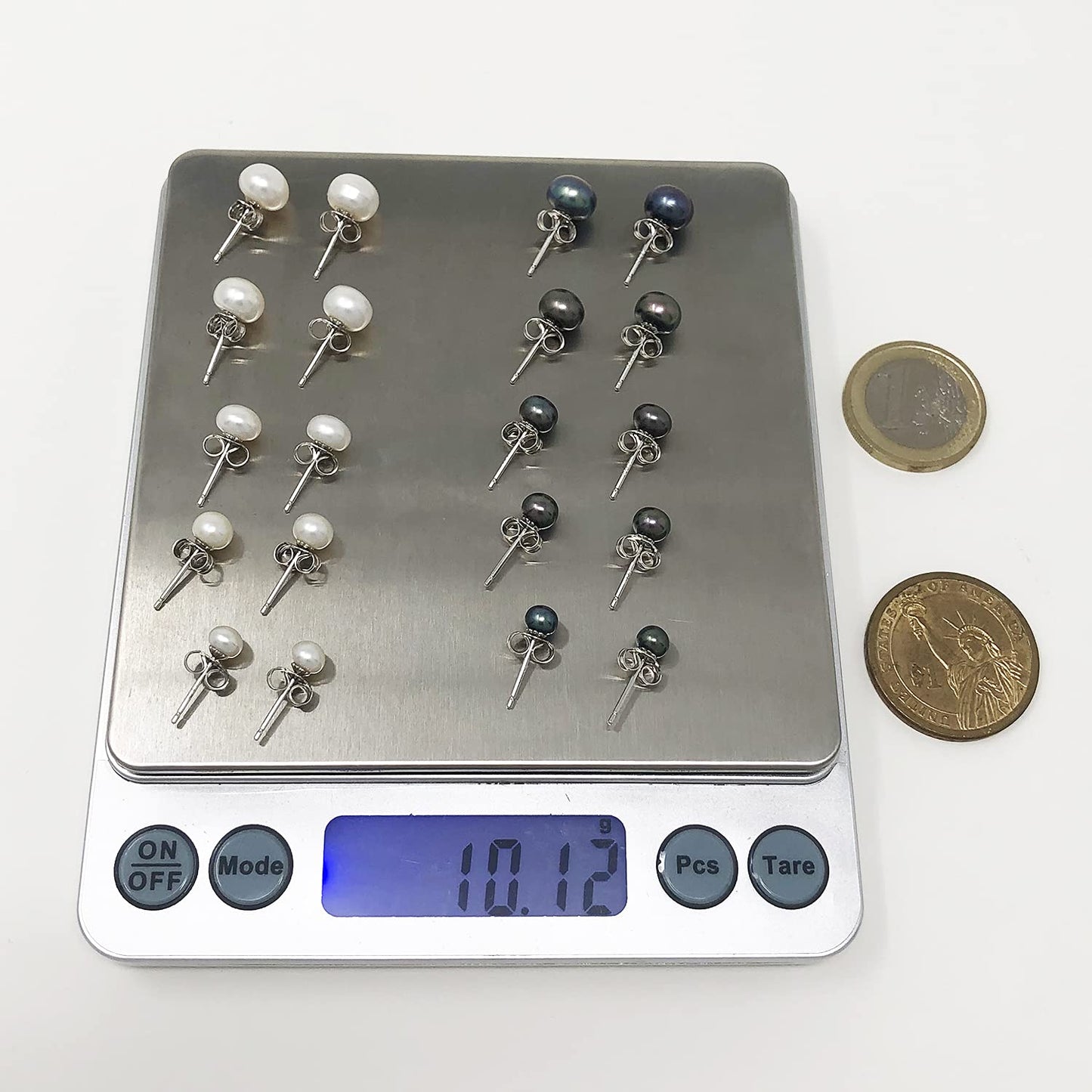 Alevel 4-8mm Freshwater Cultured White Pearl, 925 Sterling Silver Stud Earrings 5 Sets, Women Gifts