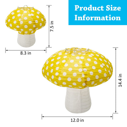 4Pcs Mushroom Shaped Paper Lanterns, Windspeed Large Mushroom Shaped Lanterns For Nursery Garden Christmas Party Decoration, 8 inch, 12 inch (Yellow)