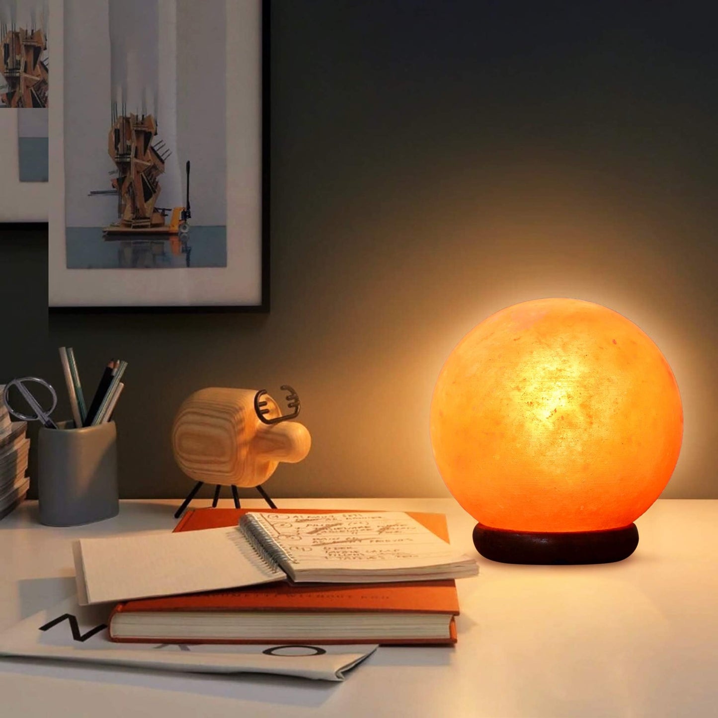 NatureBoost NB Himalayan Pink Salt Globe Shape Lamp with dimmer Switch and a Pair of Bulbs
