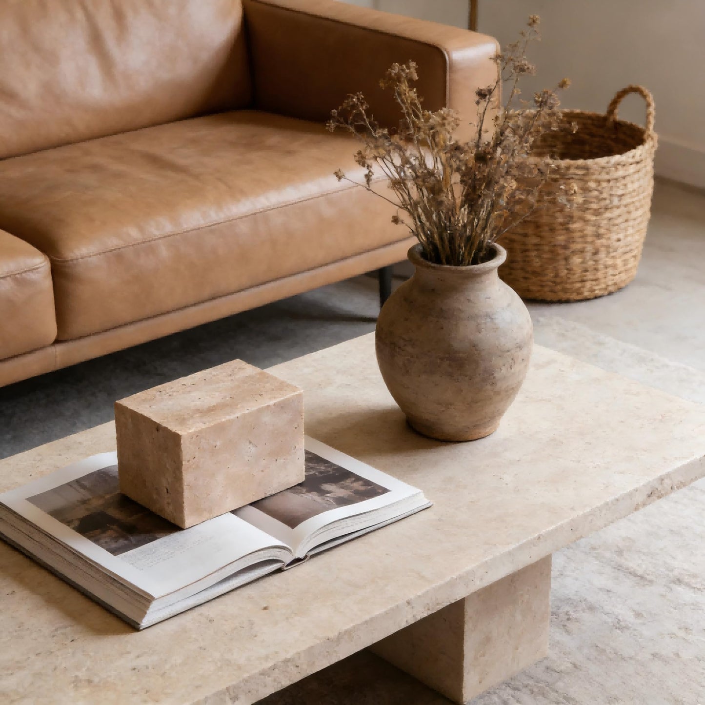 SIRIZEN-DIVING Travertine Display Block, Single 8 x 8 x 15 cm Stone Decor