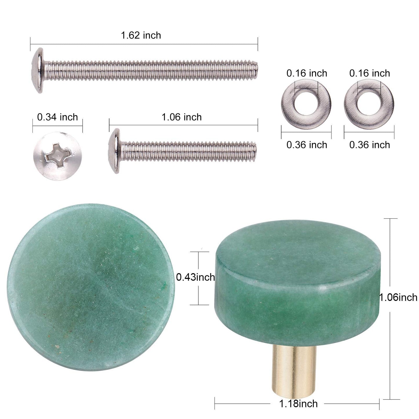 Rockcloud Pack of 2 Natural Crystal Stone Green Aventurine Stone Drawer Knobs Pull Handle Cupboard Dresser Door Pull with Screws Home Decorative Furniture Hardware