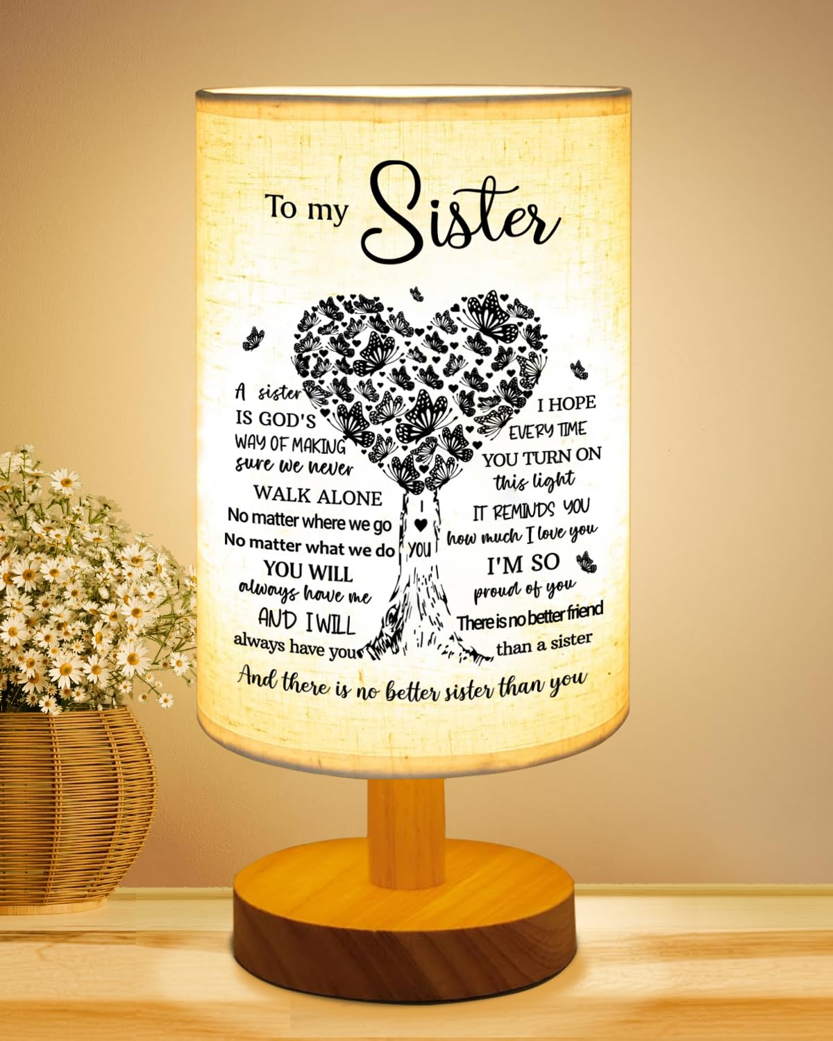 Gorgifty Sisters Gifts from Sister, to Sister Fabric Table Lamp, Sister Mothers Day Birthday Graduation Gifts for Sister, Bedside Table Lamp Gifts for Sisters from Sisters Adult