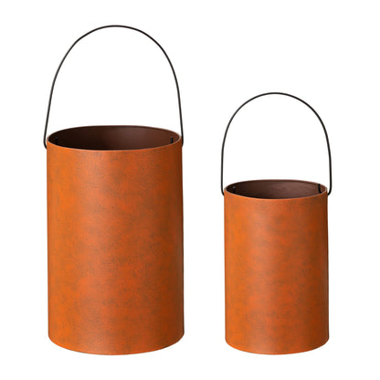 Glitzhome 2 Pack Halloween Cutout Pumpkin Lantern Candle Holder Bucket Thanksgiving Metal Standing or Hanging Porch Signs Decor, Orange