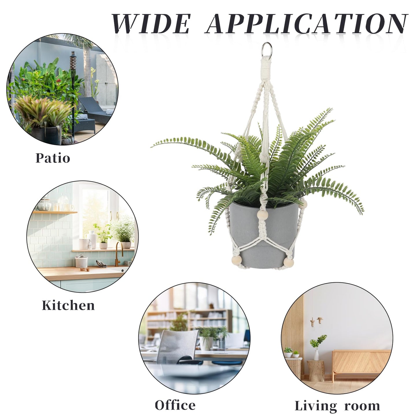 Macrame Plant Hanger Indoor, 2 Pack Boho Decor Hanging Plant Holder Hanging Planters for Indoor Plants Window Plant Hanger Flower Pot Hanging Basket with Wood Beads and Metal Hook Rings Ivory 20 Inch