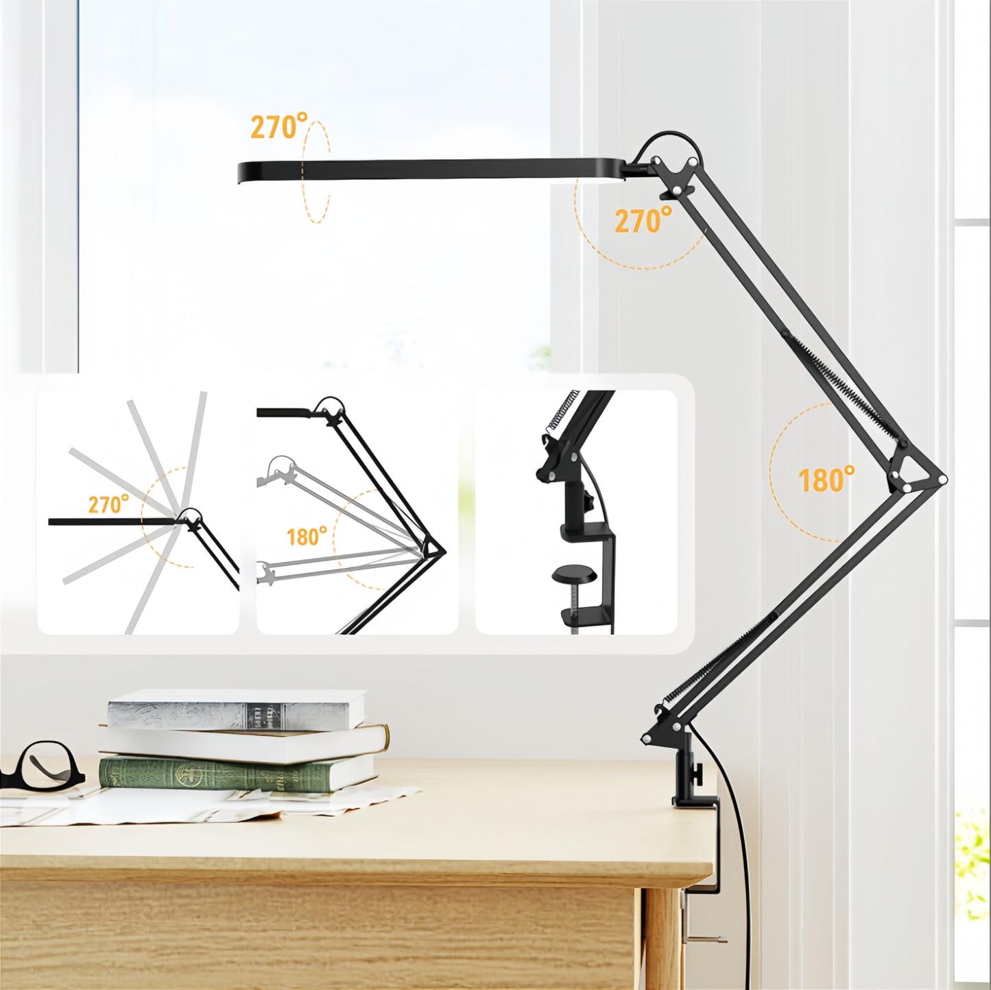 SKYLEO Desk Lamp - 80cm Desk Light - 5 Color Modes X 11 Brightness Levels - Adjustable Swing Arm - Timmer & Memory Function - 12W Study Lamp - Black