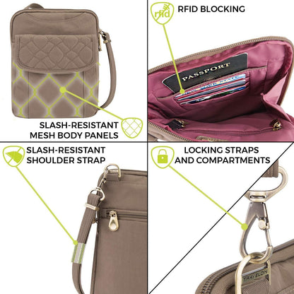 Travelon Anti-Theft Signature Quilted Slim Pouch, Sable, One Size, Anti-theft Signature Quilted Slim Pouch