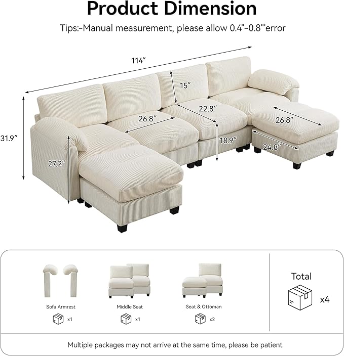 114'' U-Shaped Sectional Couch