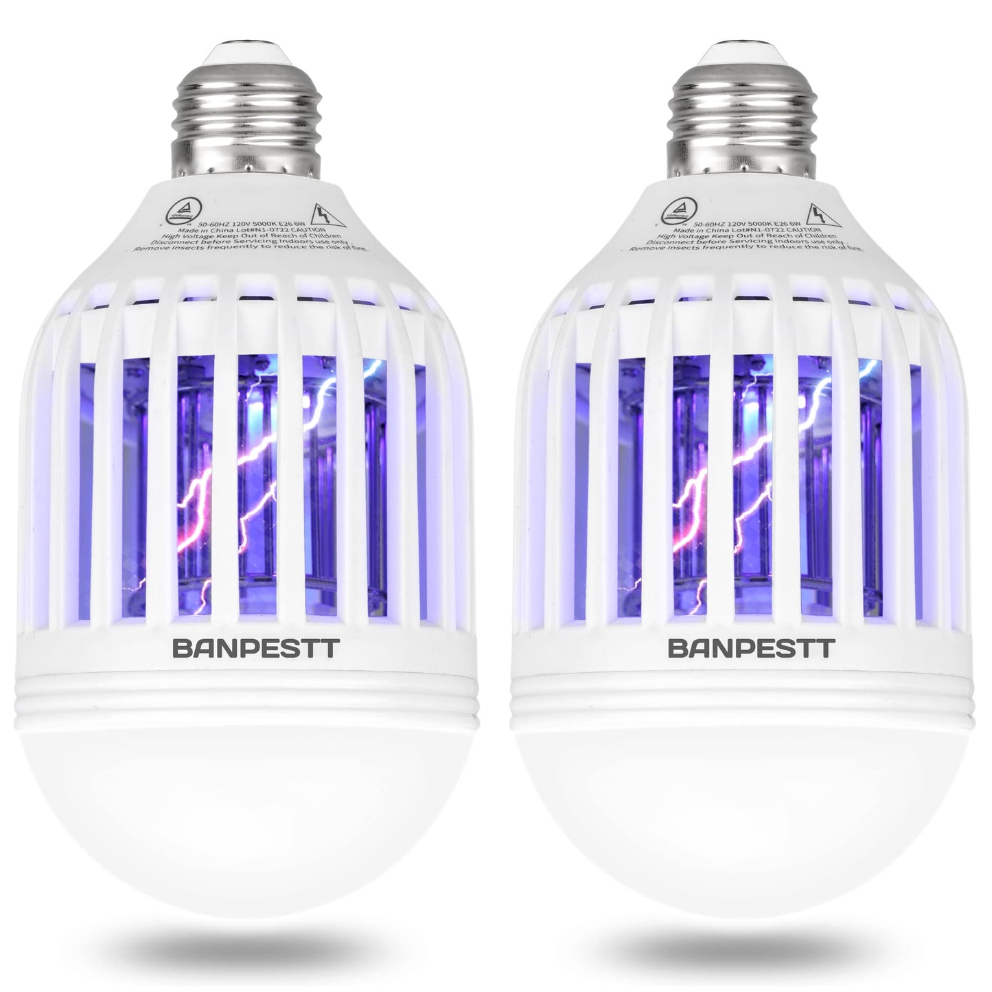 [2-Pack] BANPESTT Bug Zapper Light Bulb 2-in-1 Indoor Mosquito Zapper Gnat Trap- Electric Fly Insect Killer&Bug Catcher for Home Backyard Patio