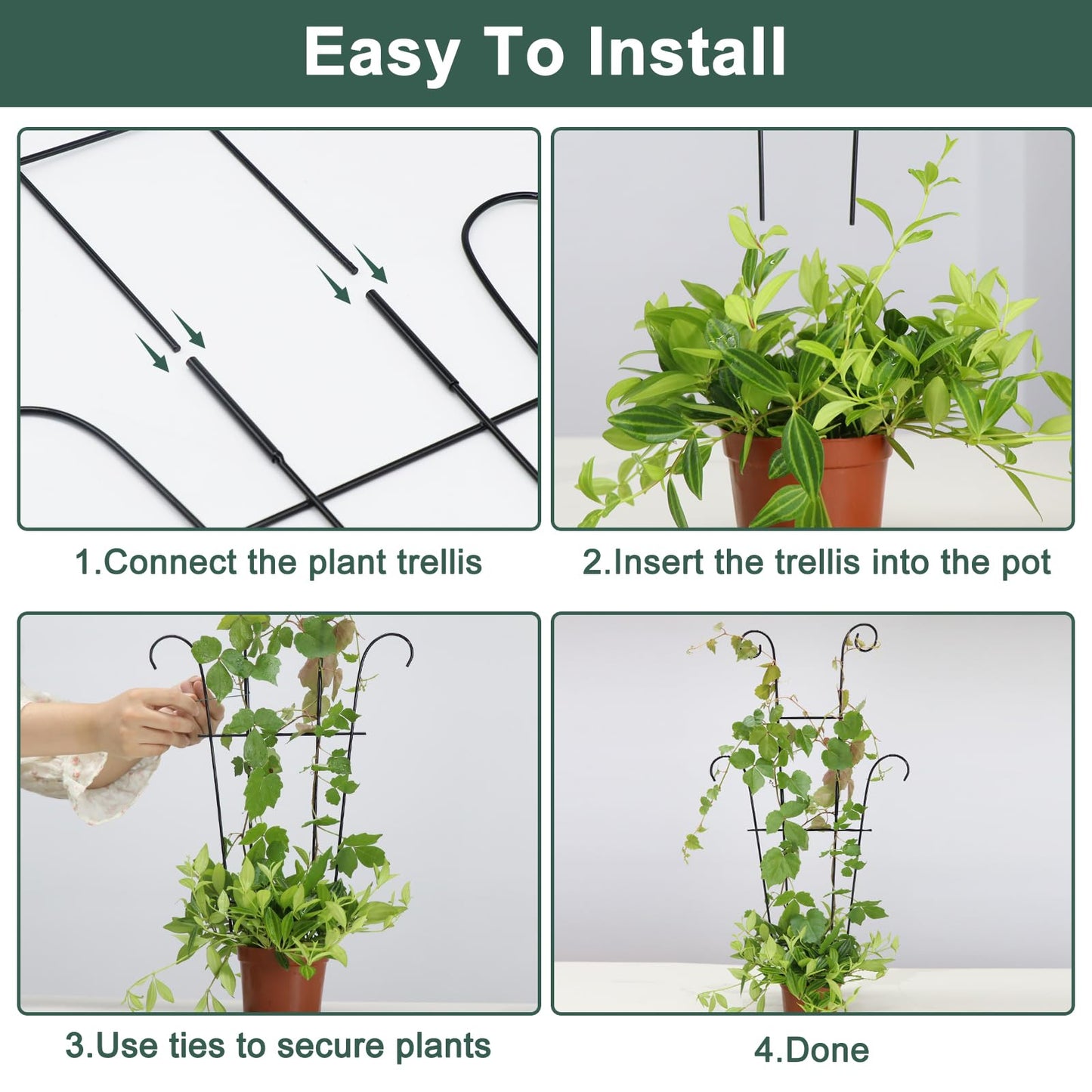 Coomin 23in Taller Plant Trellis for Climbing Plants Indoor, Sturdy Houseplant Trellis for Potted Plants with Ties, Vine Plant Support for Monstera Pothos Ivy, Plant Decor, 4P