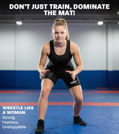 Exxact Sports Plain Women’s Wrestling Singlet - High-Cut, Full-Coverage Powerlifting Singlet Women for Competition & Training (Black, AS)