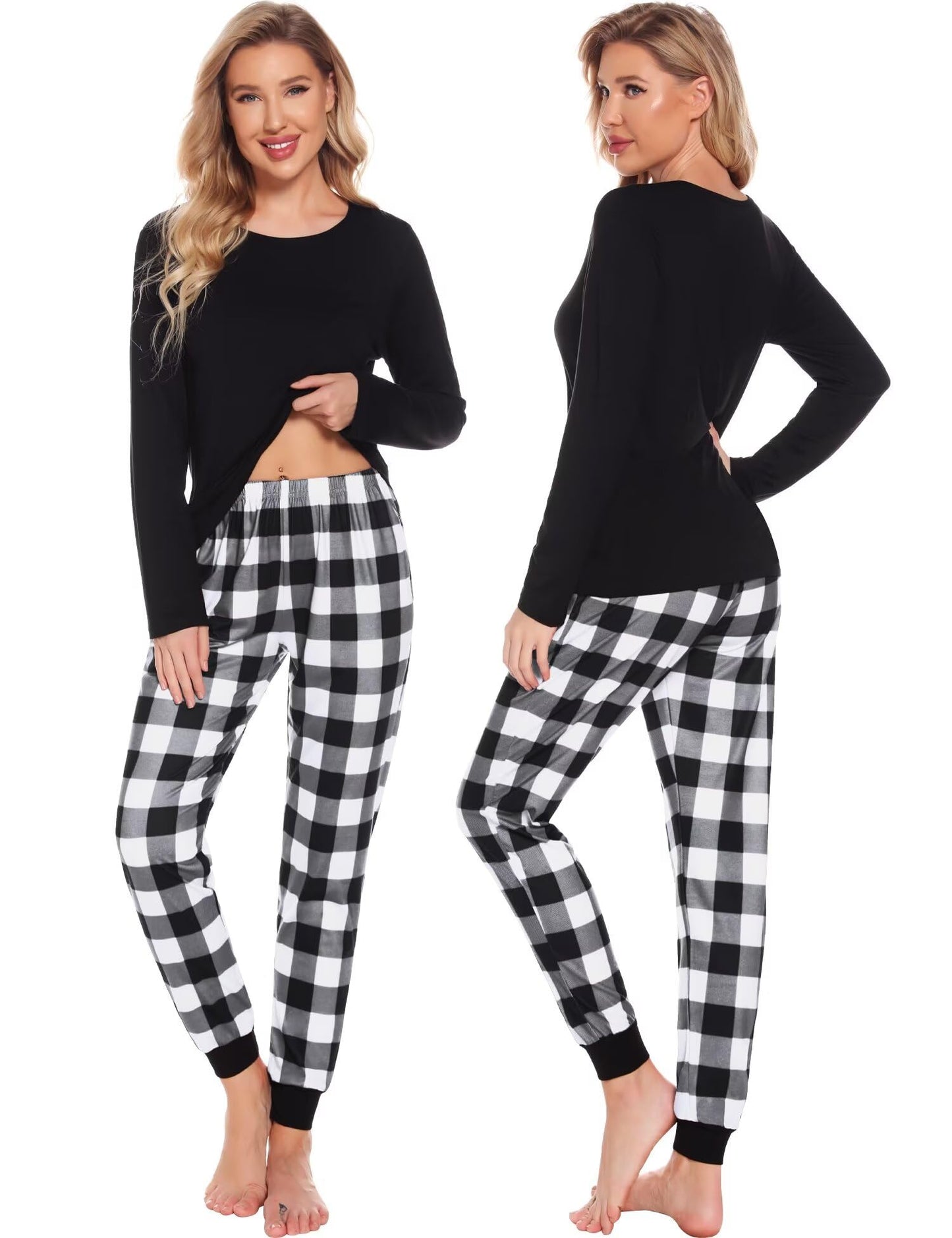SWOMOG Family Matching Pajamas Set Christmas Plaid Pajamas for Men Women Long Sleeve Sleepwear Pjs Set