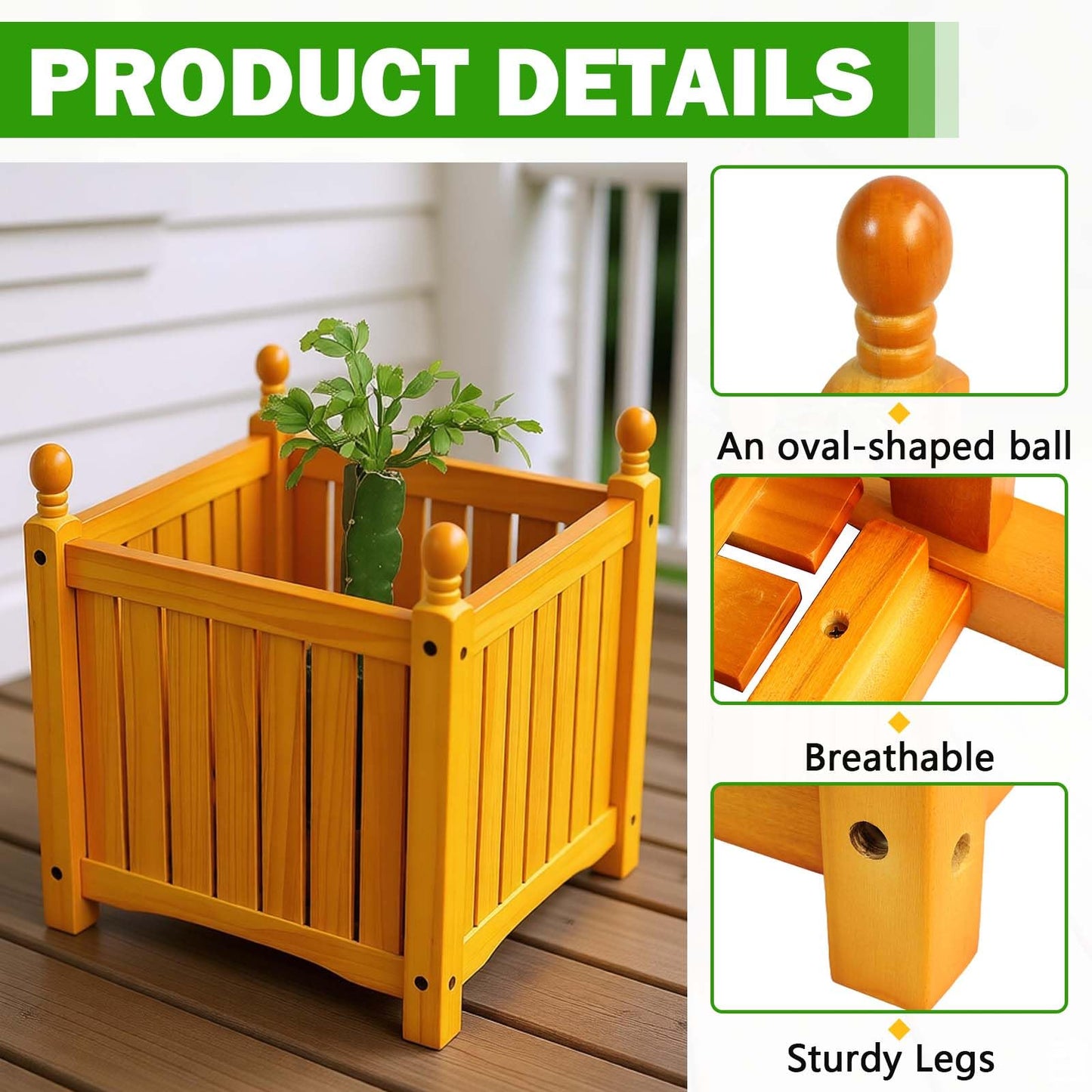 Ningering Square Wood Planter Boxes for Outdoor Plants, Elevated Planter Porch and Patio, for Flower Herb Vegetable Fruit, Plant Container for Grass Lawn Patio Backyard (Teak)