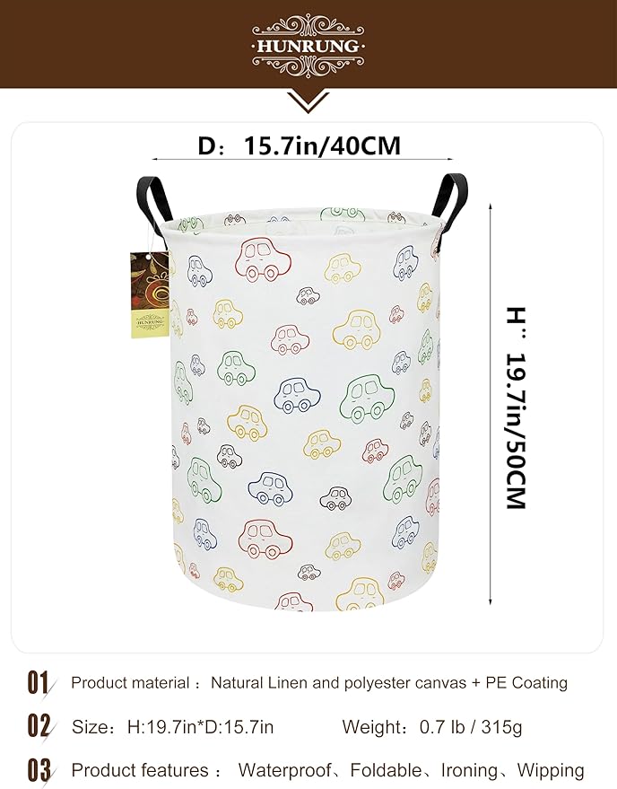 HUNRUNG Laundry Hamper, Large Canvas Fabric Lightweight Storage Basket Toy