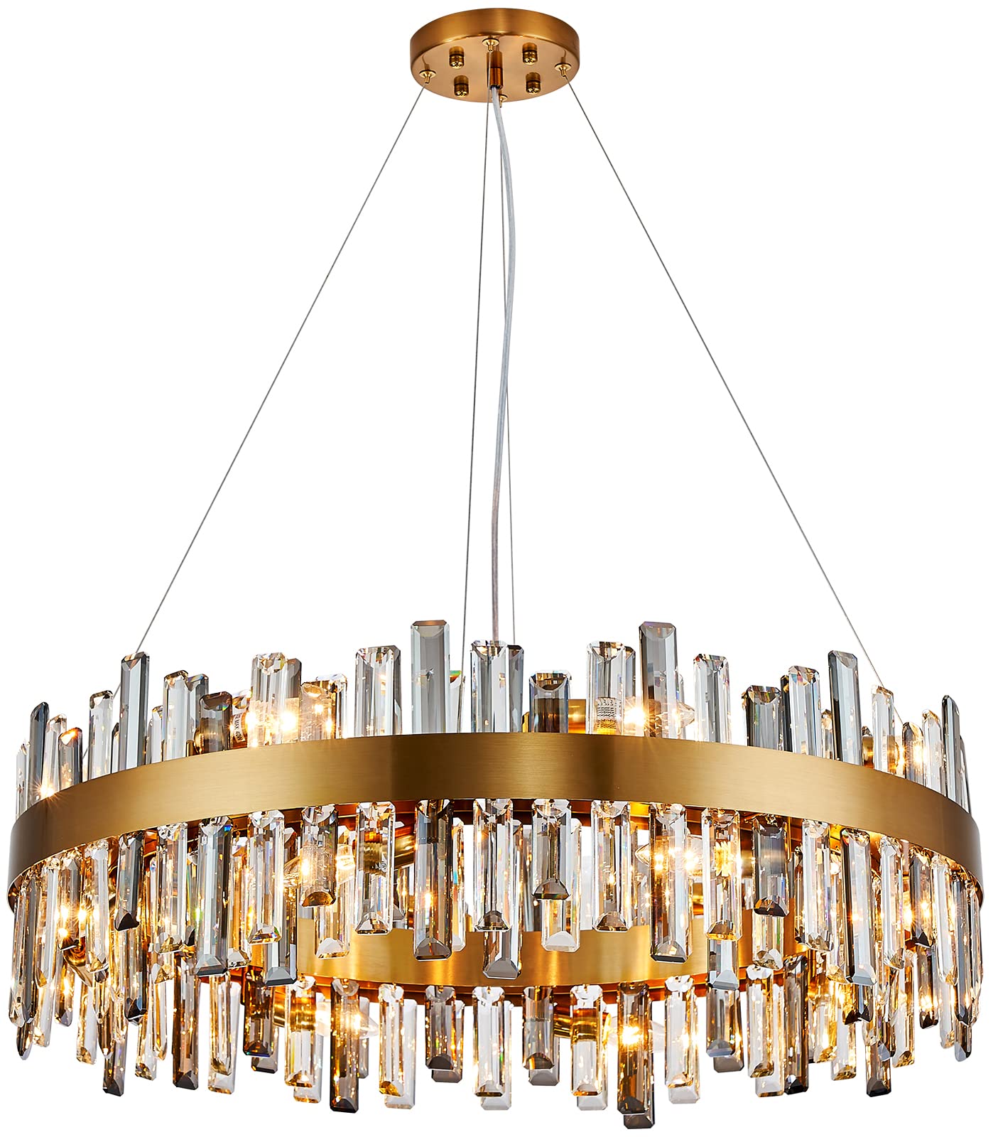 Siljoy Modern Crystal Chandelier, 16-Light Luxury Brass Gold 2-Tiers K9 Crystal Raindrop Chandelier Dimmable Crystal Pendant Ceiling Light for Dining Living Room Kitchen Island Entry Foyer D31.5''