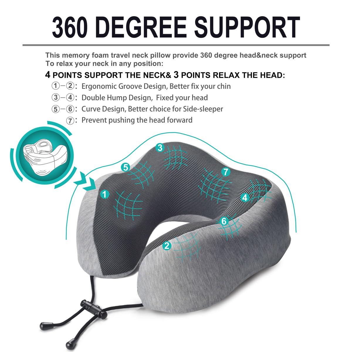 napfun Neck Pillow for Traveling, Upgraded Travel Neck Pillow for Airplane 100% Pure Memory Foam Travel Pillow for Flight Headrest Sleep, Portable Plane Accessories, Light Grey