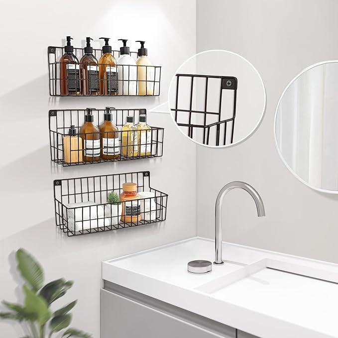 4 Set Extra Large Hanging Wall Wire Baskets, Hanging Wall Mount Storage Baskets